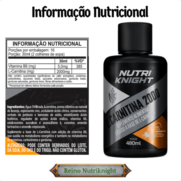 L-Carnitina 2000 480ml - Laranja Nutriknight - Imagem 2