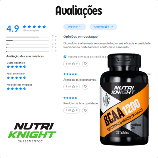 Kit 5 BCAA 1200 - 120 Tabletes Nutriknight - Imagem 9