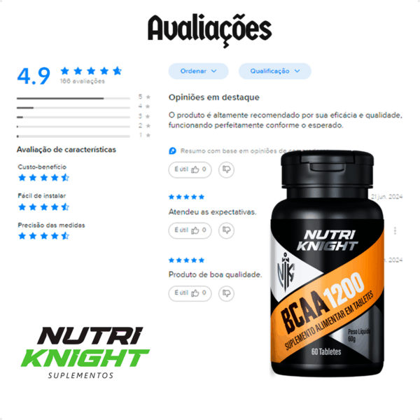Kit 5 BCAA 1200 - 60 Tabletes Nutriknight - Imagem 9