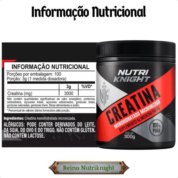 Creatina Monohidratada Pote 300g 100% Pura Nutriknight - Imagem 2
