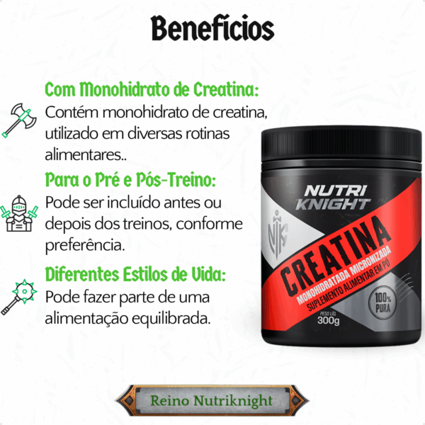 Creatina Monohidratada Pote 300g 100% Pura Nutriknight - Imagem 3