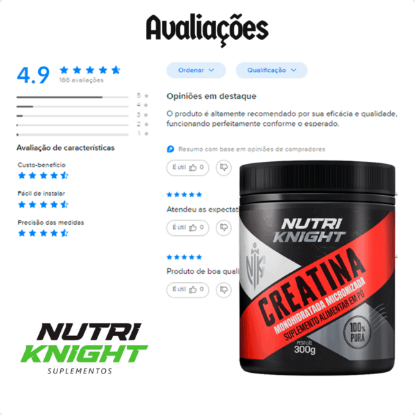 Kit 5 Creatina Monohidratada Pote 300g 100% Pura Nutriknight - Imagem 9