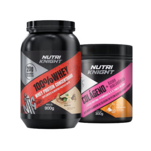 Kit 100% Whey Protein Concentrado 900g - Baunilha + Colágeno + Ácido Hialurônico - Laranja Nutriknight