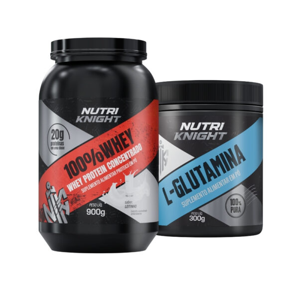 Kit 100% Whey Protein Concentrado 900g Leitinho + L-Glutamina 300g Nutriknight