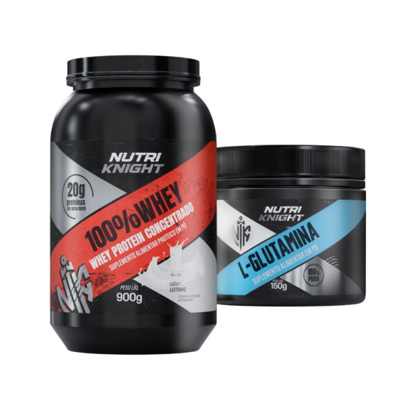 Kit 100% Whey Protein Concentrado 900g - Leitinho + L-Glutamina 150g Nutriknight