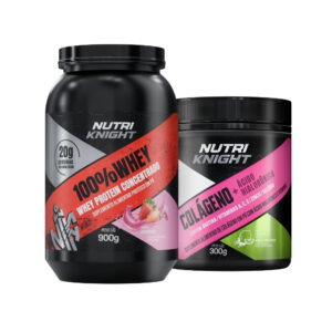 Kit 100% Whey Protein Concentrado 900g - Morango + Colágeno + Ácido Hialurônico - Limonada Suíça Nutriknight
