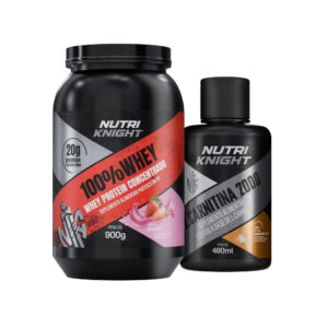 Kit 100% Whey Protein Concentrado 900g - Morango + L-Carnitina 2000 - Laranja Nutriknight