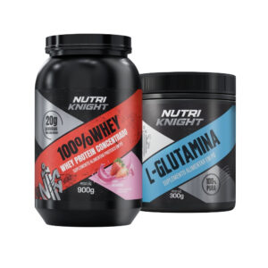 Kit 100% Whey Protein Concentrado 900g - Morango+ L-Glutamina 300g Nutriknight