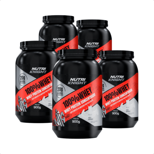 Kit 5 100% Whey Protein Concentrado 900g - Leitinho Nutriknight