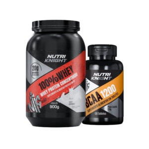 Kit BCAA 1200 120 Tabletes + Whey Protein 900g - Leitinho Nutriknight
