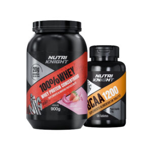 Kit BCAA 1200 120 Tabletes + Whey Protein 900g - Morango Nutriknight