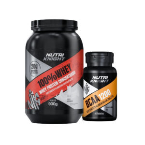 Kit BCAA 1200 60 Tabletes + Whey Protein 900g - Leitinho Nutriknight