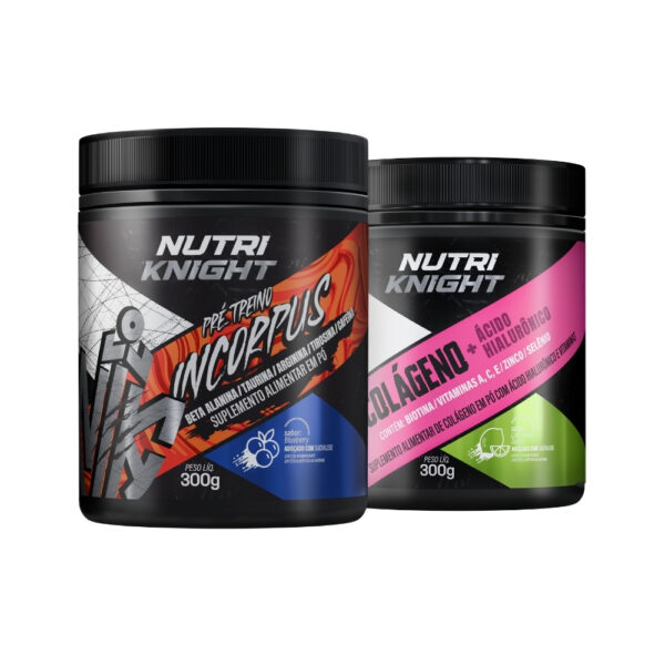 Kit Pré-Treino 300g - Blueberry + Colágeno + Ácido Hialurônico 300g - Limonada Suíça Nutriknight