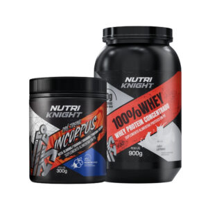 Kit Pré-Treino 300g - Blueberry + 100% Whey Protein Concentrado 900g - Leitinho Nutriknight