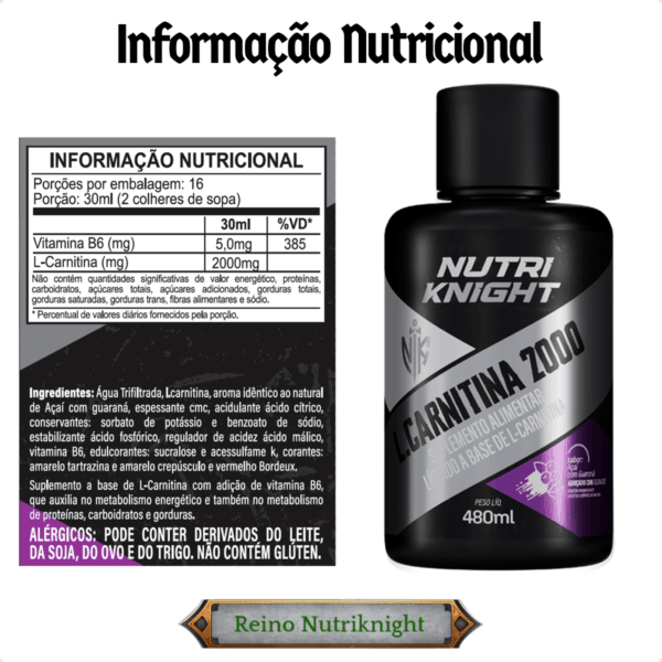 Kit 3 L-Carnitina 2000 - Açaí com Guaraná Nutriknight - Imagem 2