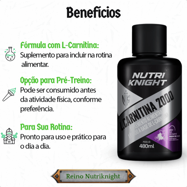 Kit 3 L-Carnitina 2000 - Açaí com Guaraná Nutriknight - Imagem 3