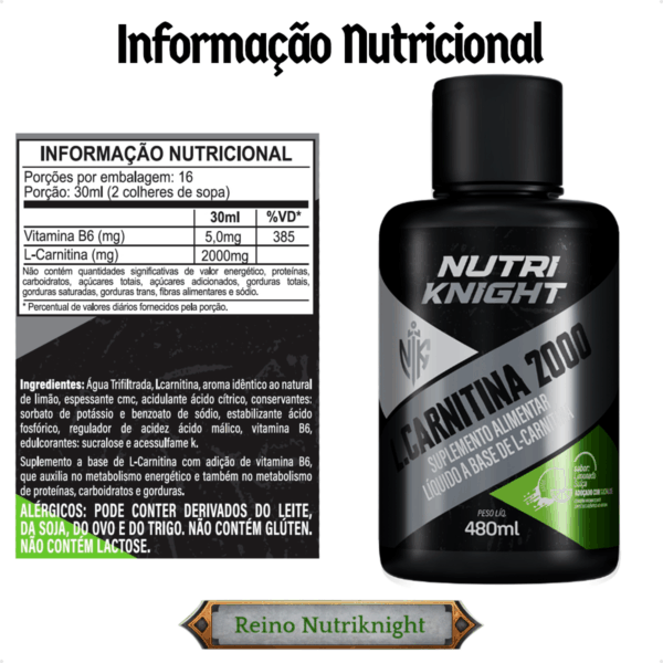 L-Carnitina 2000 480ml - Limonada Suíça Nutriknight - Imagem 2