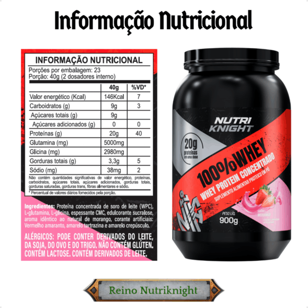 Whey Protein Premium 900g - Morango Nutriknight - Imagem 2