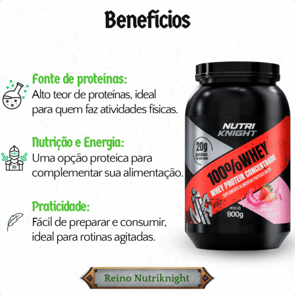 Whey Protein Premium 900g - Morango Nutriknight - Imagem 3