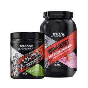Kit Pré-Treino 300g - Limonada Suíça + 100% Whey Protein Concentrado 900g - Morango Nutriknight