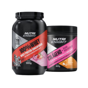 Kit 100% Whey Protein Concentrado 900g - Morango + Colágeno + Ácido Hialurônico - Laranja Nutriknight